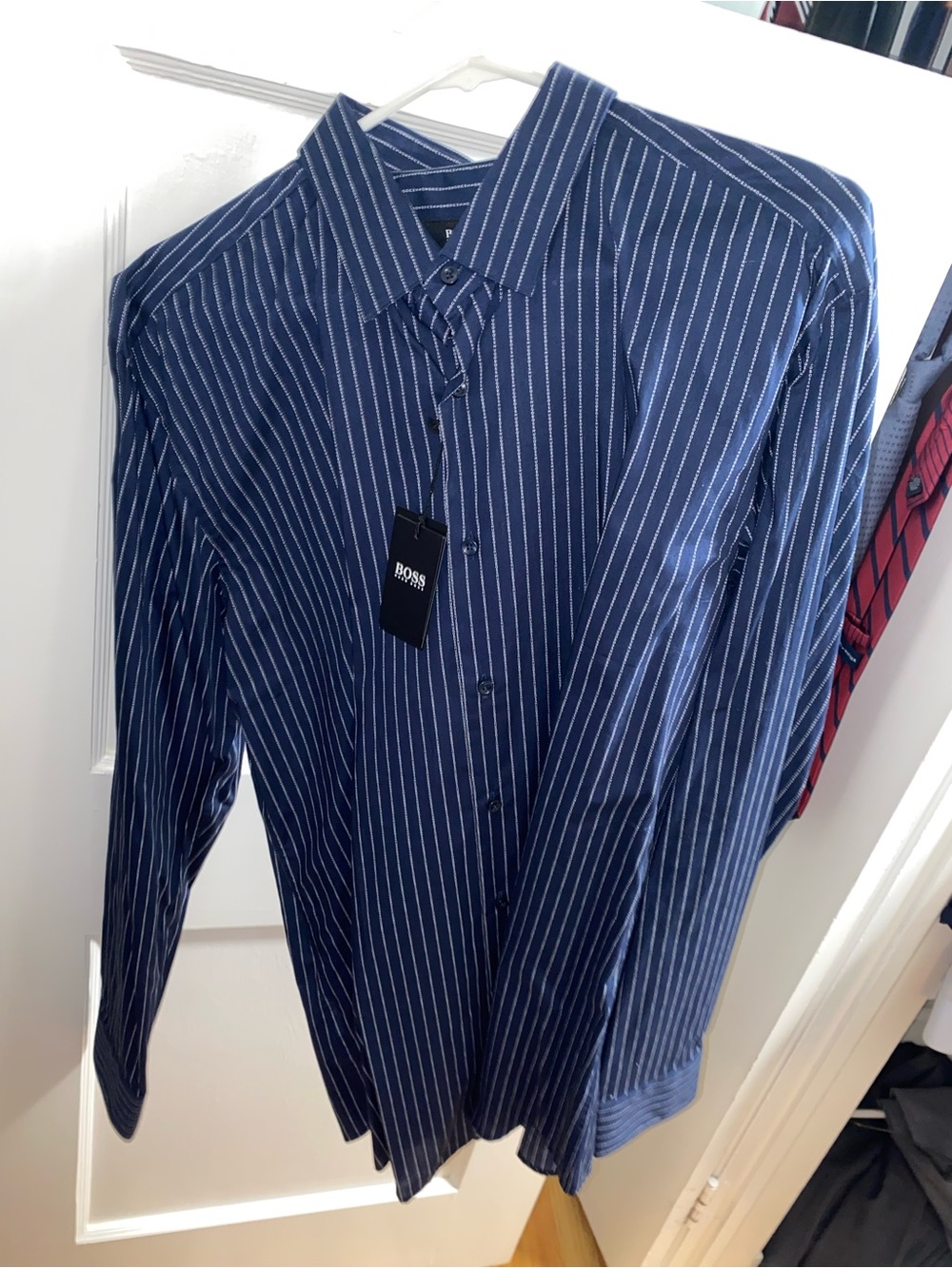 BOSS Navy Blue Pinstripe Dress Shirt